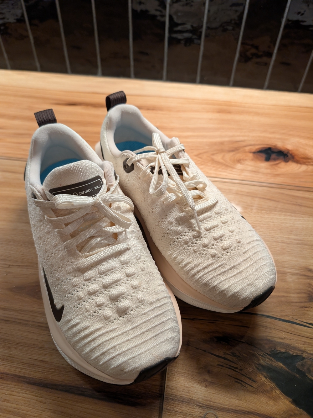 NWOT Nike Women's Cream Knit Athletic Sneakers with Black Swoosh